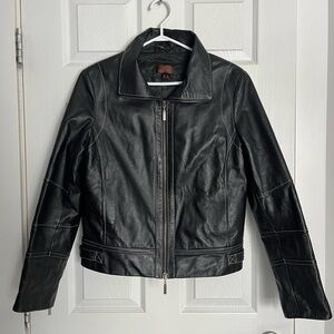 Danier Leather Trucker Style Jacket | Quilted Lining | Black | Size Small